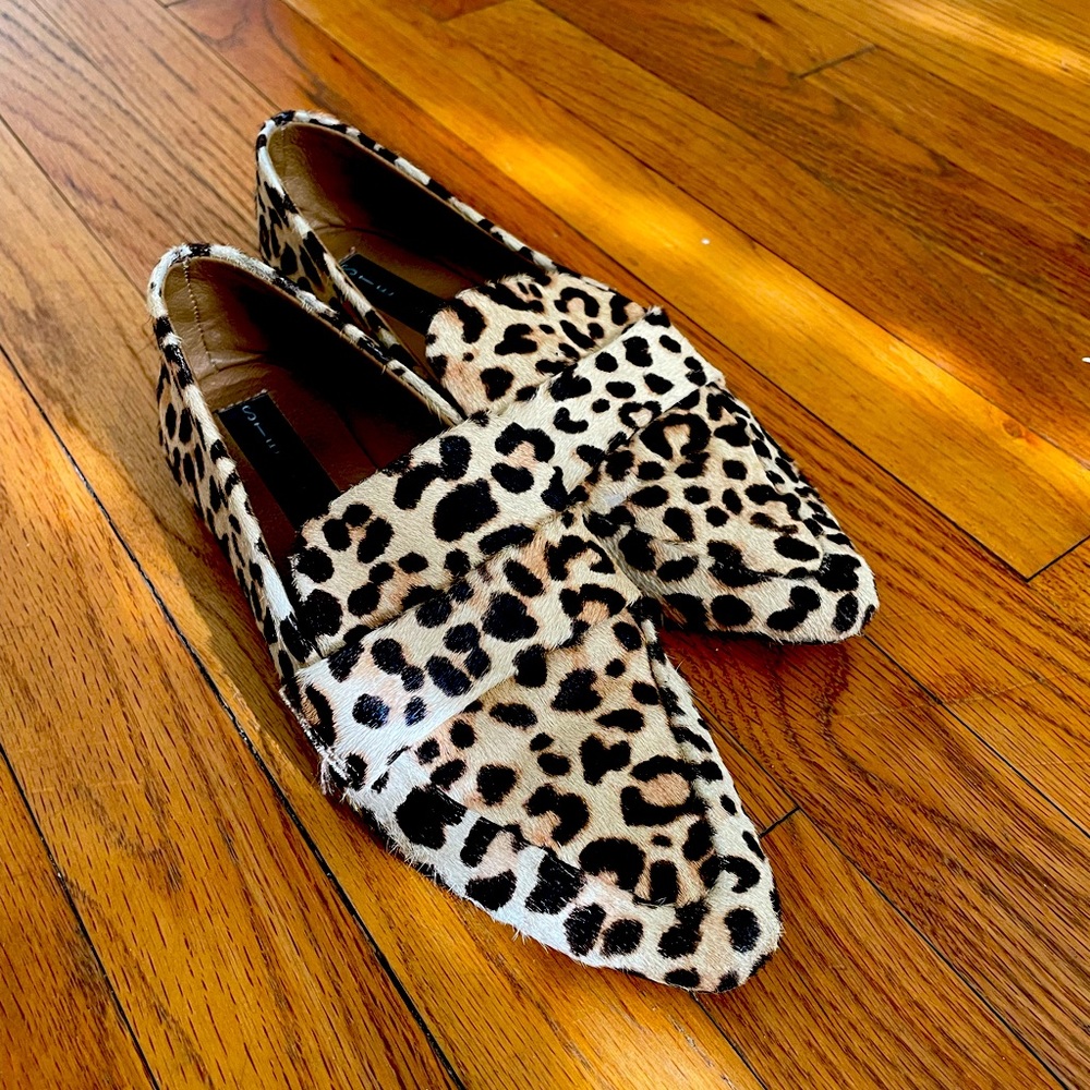 Leopard print, calf hair slip-on loafers